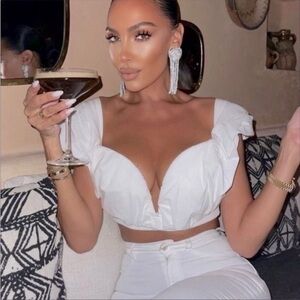 ZARA SWEETHEART NECKLINE TOP Size Large White NWT